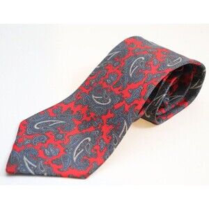 Guy Laroche Paris Luxury‎ Tie Red Paisley Pattern Printed Silk Necktie Diffusion
